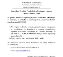Komunikat Dyrektora Przedszkola Miejskiego w Lubawie