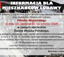 Piknik Wojskowy – Informacja dla Mieszkańców Lubawy Piknik Wojskowy – Informacja dla Mieszkańców Lubawy