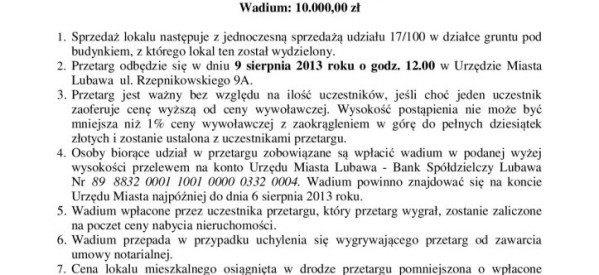 Przetarg na sprzedaż nieruchomości przy ul. Zamkowej