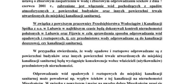 Przedsiębiorstwo Wodociągów i Kanalizacji – komunikat