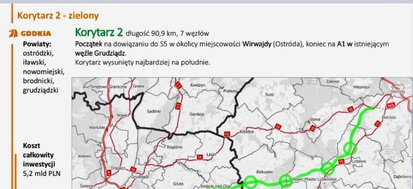 Lubawa opowiada się za przebiegiem drogi ekspresowej S5 w Wariancie II (zielonym)